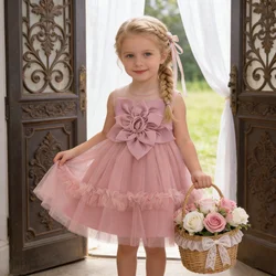 Baby Girls Summer Floral Green Tutu Dresses Kids Big Flower Wedding Party Dress Girl Fancy Birthday Baptism Clothes Princes Gown