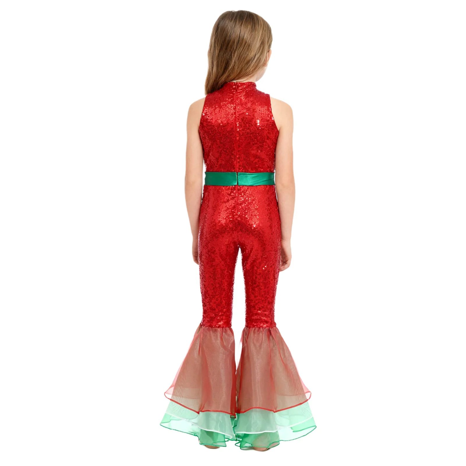 الفتيات عيد الميلاد الترتر الرقص بذلة كاندي قصب Unitard أكمام المخملية متوهج الجاز ارتداءها عيد الميلاد حزب سانتا كلوز زي #4