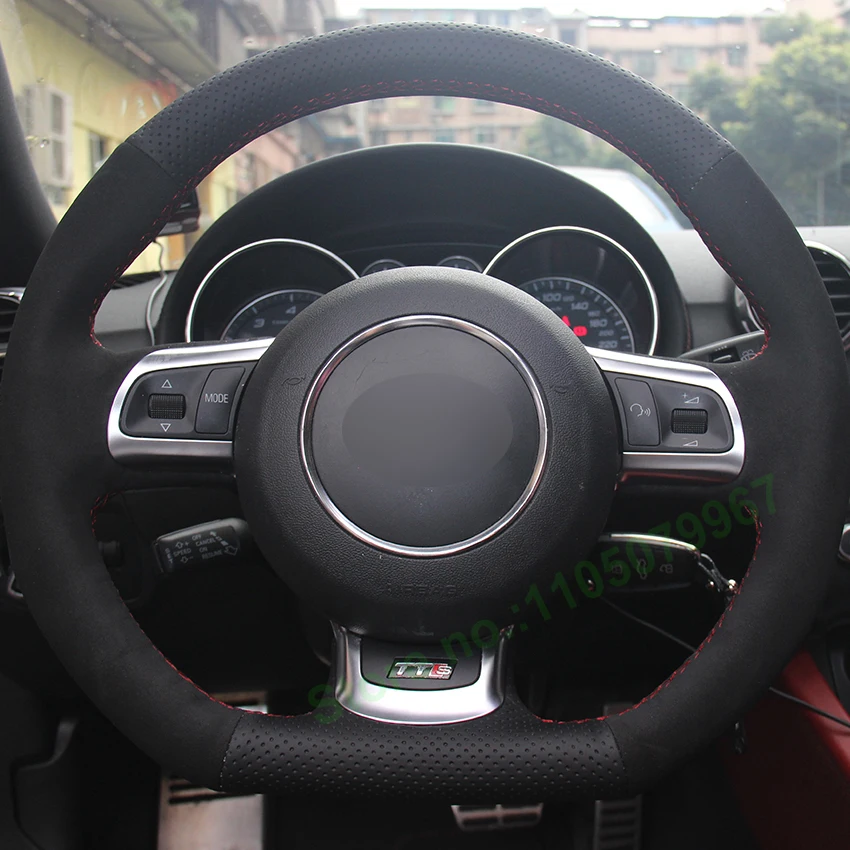 

Hand-stitched Non-slip Durable Suede Nappa Leather Car Steering Wheel Cover Wrap for Audi TT 2008-2013 Interior Accessories