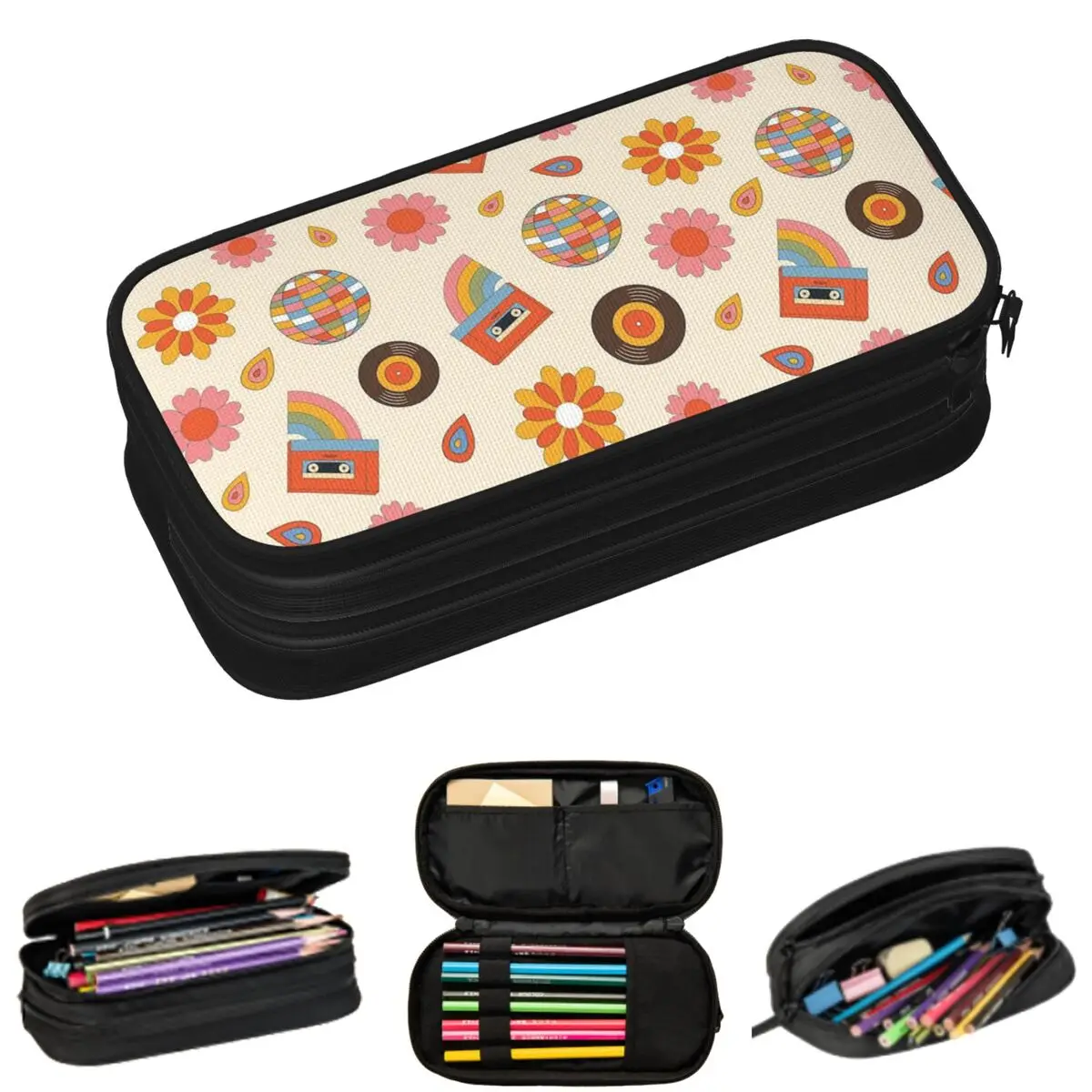 

Music Themed With Music And Treble Clef Pencil Cases for Students School Pen Box Pencil Bag Big Capacity Pencil Pouch