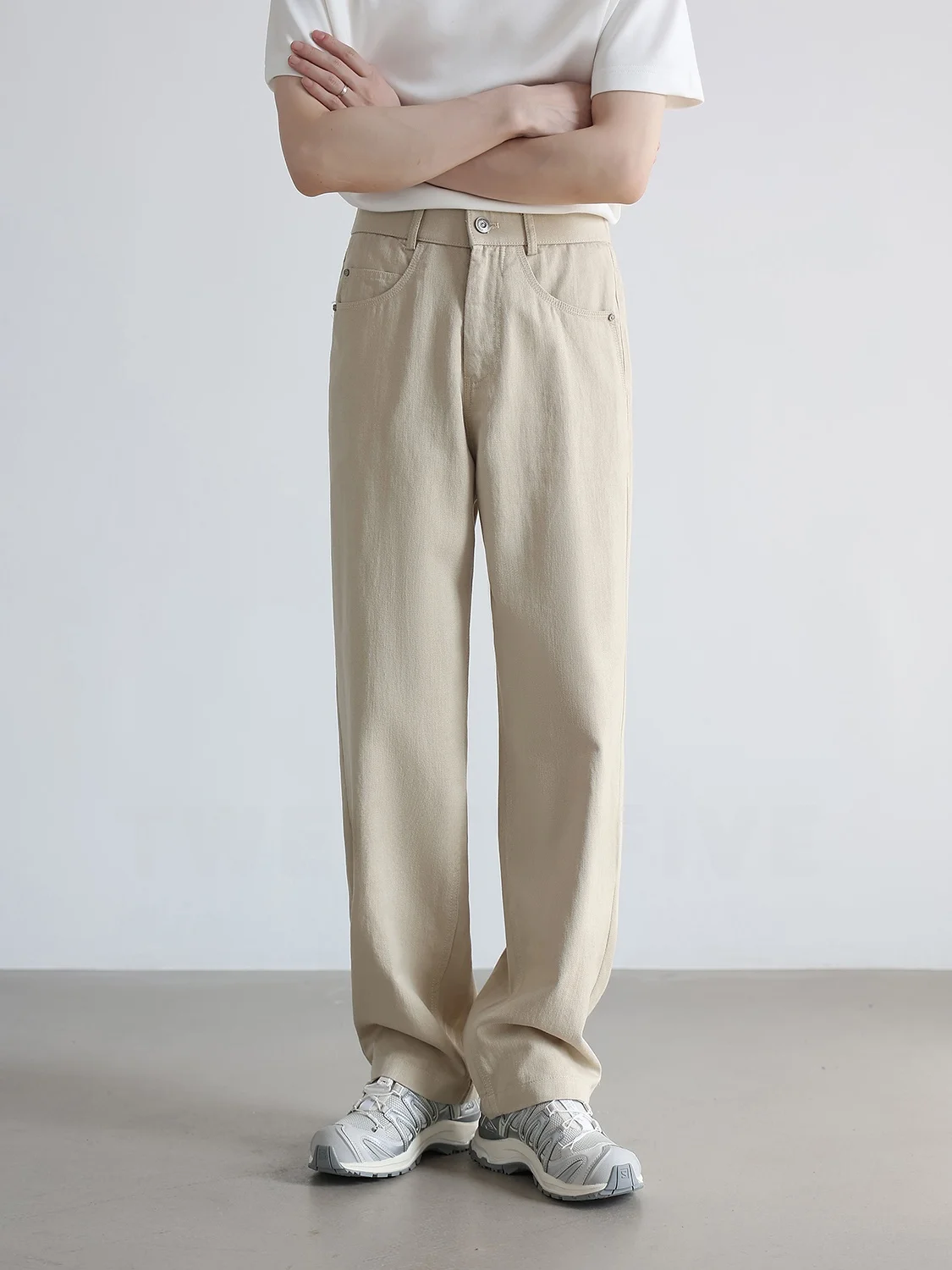 High-End Lyocell Cotton Straight Leg Casual Pants Men Summer Versatile Drapey mid Waist Long Trousers Breathable Cool Sensation