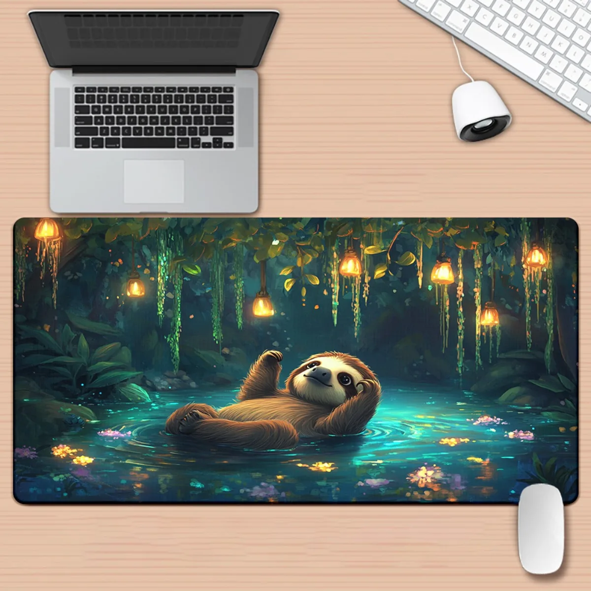 

Sloth in the forest pool mouse pad, large game and desk pad, with anti-slip rubber base, is suitable for gamers or home offices