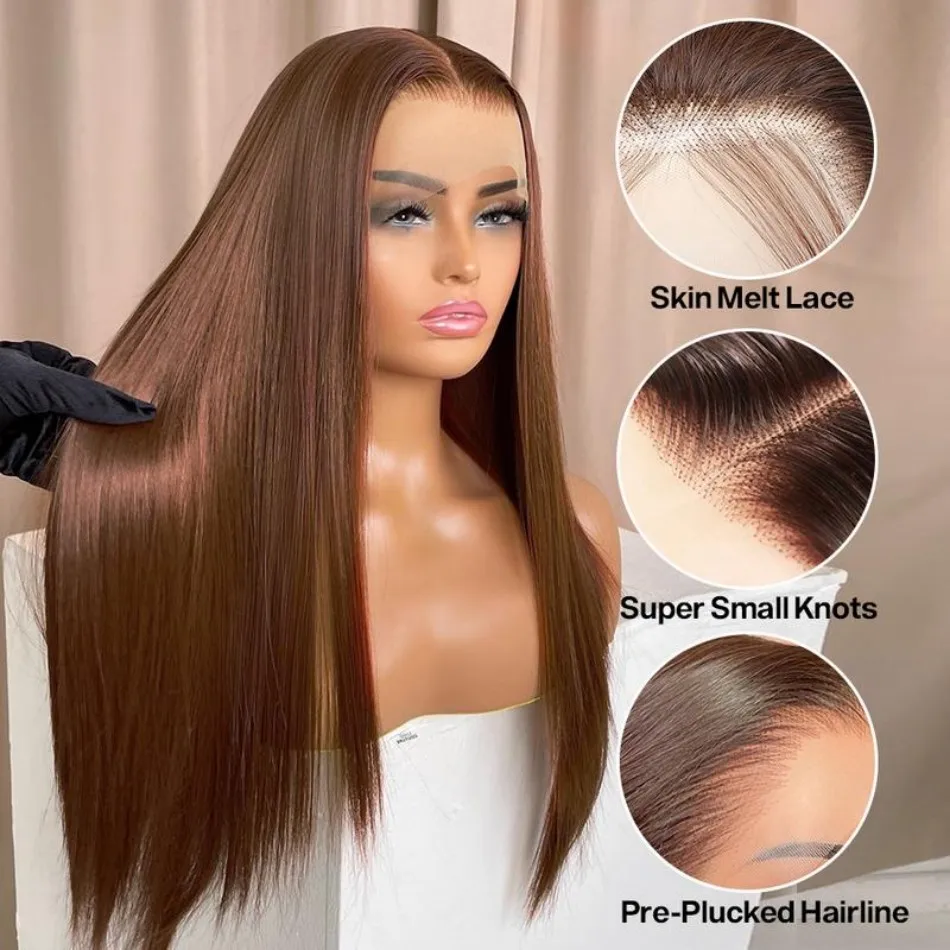 الشوكولاته براون شعر طبيعي مفرود الباروكات 13X6 Hd الدانتيل الشفاف الباروكات الأمامية قبل قطعها الملونة البرازيلي 230 الكثافة 30 بوصة #4