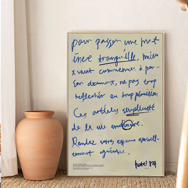 

Vintage French Calligraphy Canvas Art Handwritten Script Wall Painting Retro Typographic Poster Living Room Bedroom Study Decor