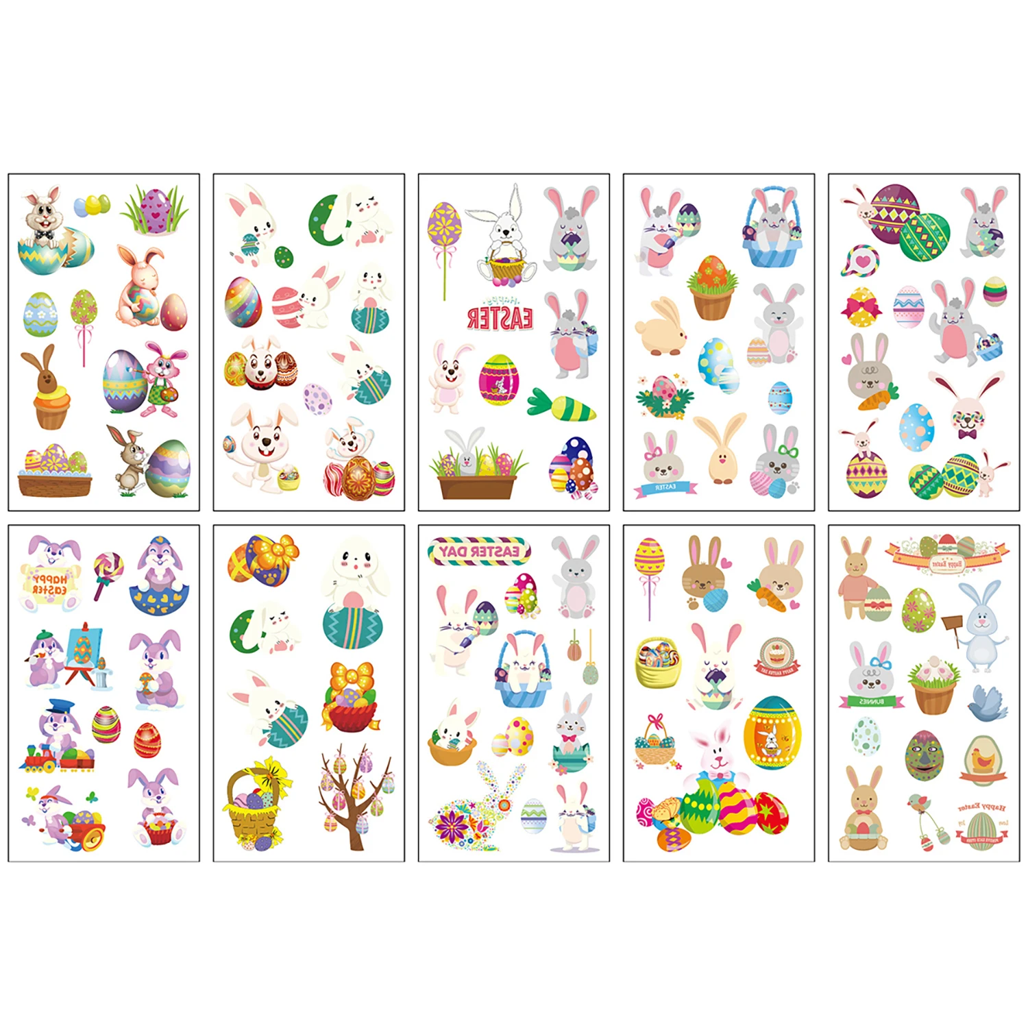 

10Pcs Set Temporary Tattoo , Easter Day Cartoon Rabbit And Colorful Eggs Pattern, Waterproof Long Lasting Tattoo Stickers