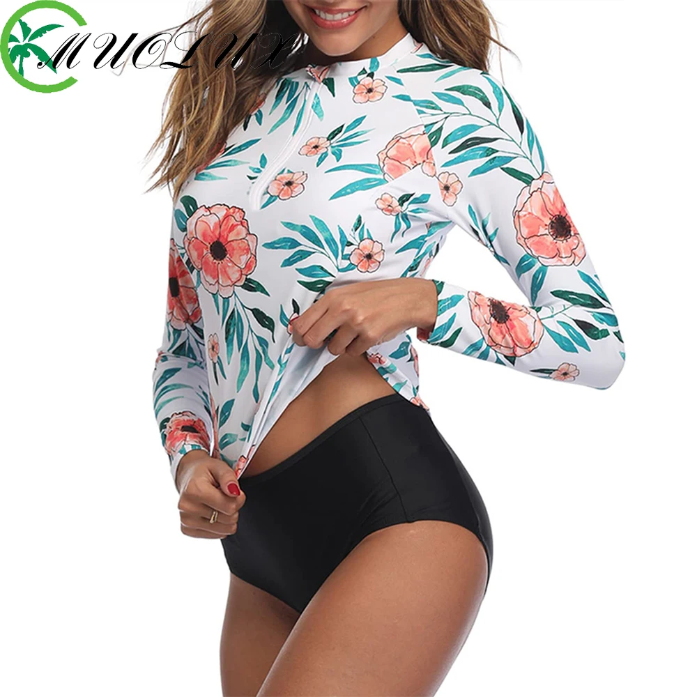 Traje de baño femenino 2024, trajes de baño de dos piezas de manga larga para mujer, conjunto de Tankini de talla grande, ropa de playa deportiva, traje de baño Boyleg