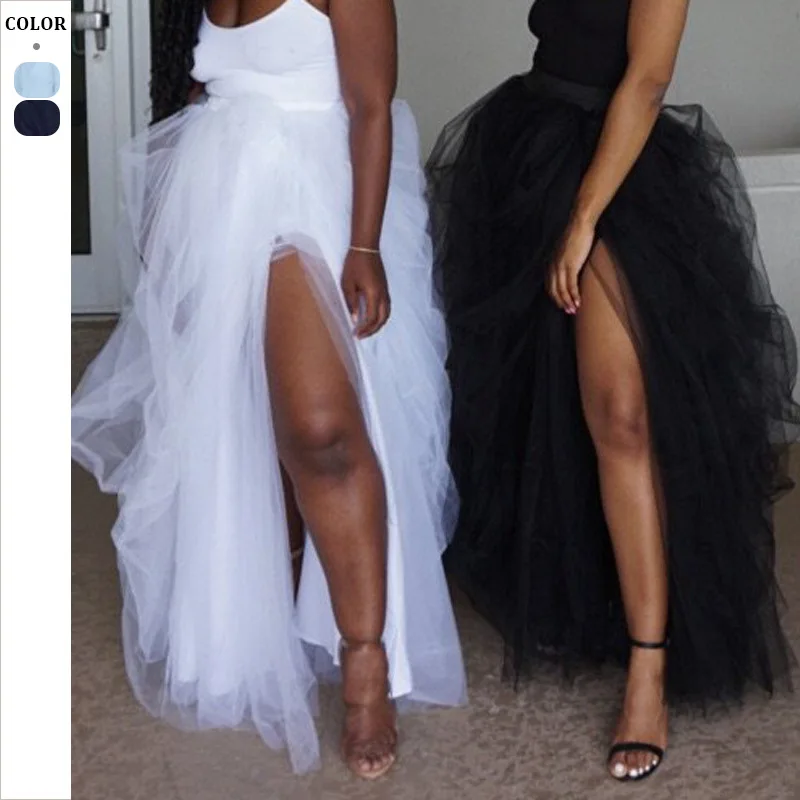 

New Women'S Mesh Fluffy Half Skirt, Adult Long Fishtail Skirt, Black And White Mesh Dress