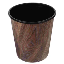 Retro Imitation Wood Grain Trash Can Bins Waste Basket Compost Vintage Office Cans for under Desk Garbage Plastic Home Storage