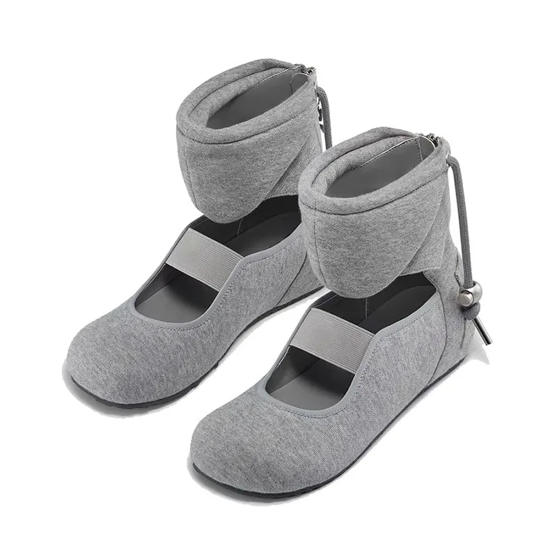 Grey Hooded Sweater Flat Ballet Shoes Autumn and Winter Single Shoes for Women Solid Color Summer Fashion Concise Style Shoes