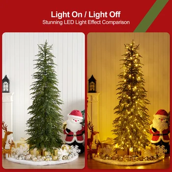 Artificial Pencil Christmas Tree, PE Realistic 6ft/7ft Prelit/unlit Slim Christmas Tree with Metal Stand, Holiday Indoor Decoration for Apartment Entryway Corner Office 1