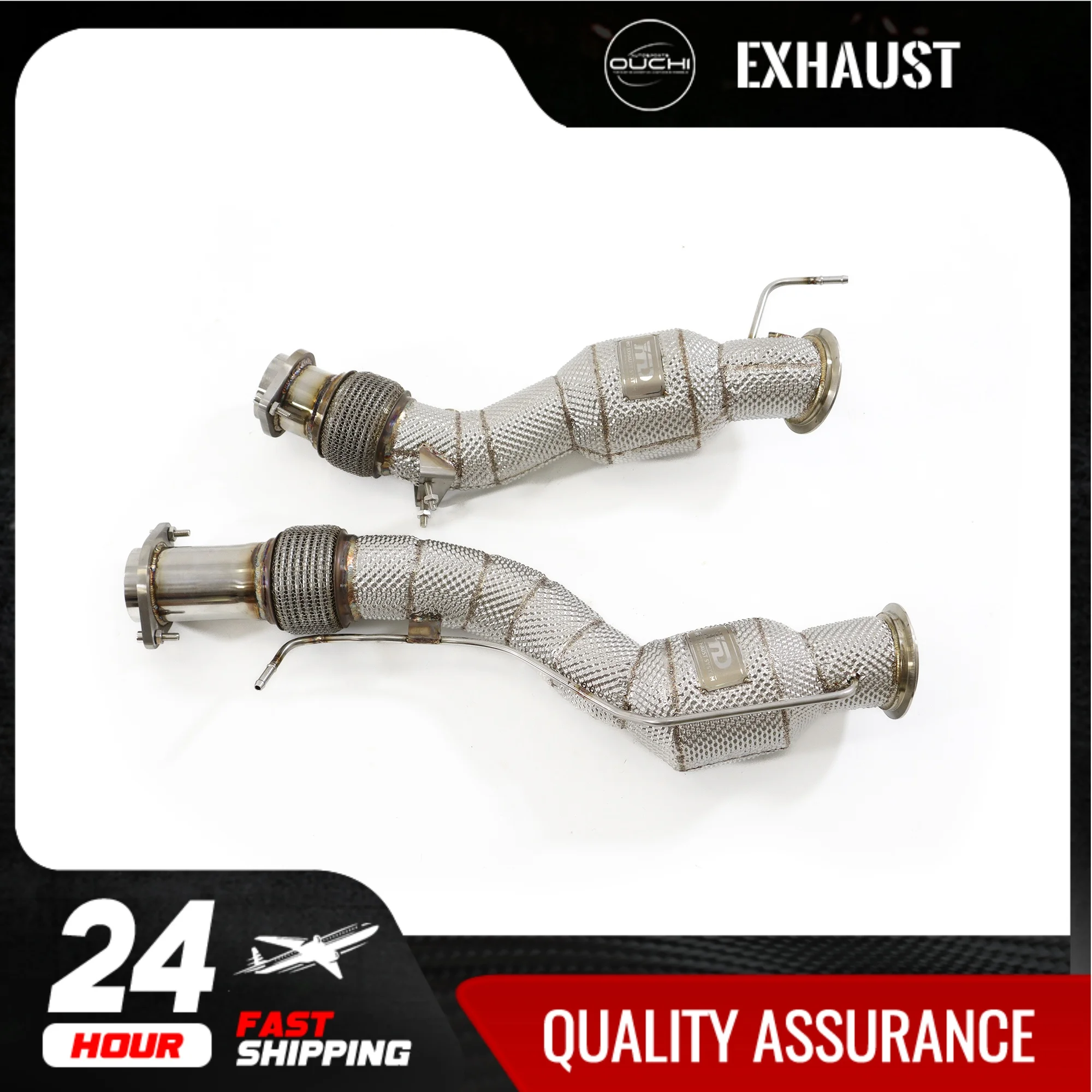 Fast shipping in 24 hours downpipe for BMW X3M X4M 3.0T OUCHI stainless steels exhaust system With heat shield with catalytic