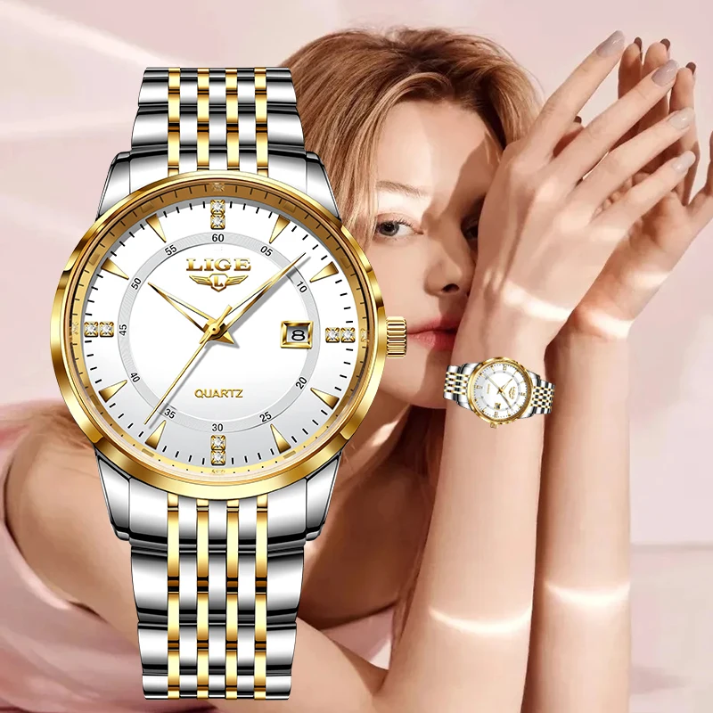 LIGE Fashion Classic Quartz Woman Watch Elegant Luxury Casual Stainless Waterproof Women's Wristwatch Bracelet Gift Reloj Mujer