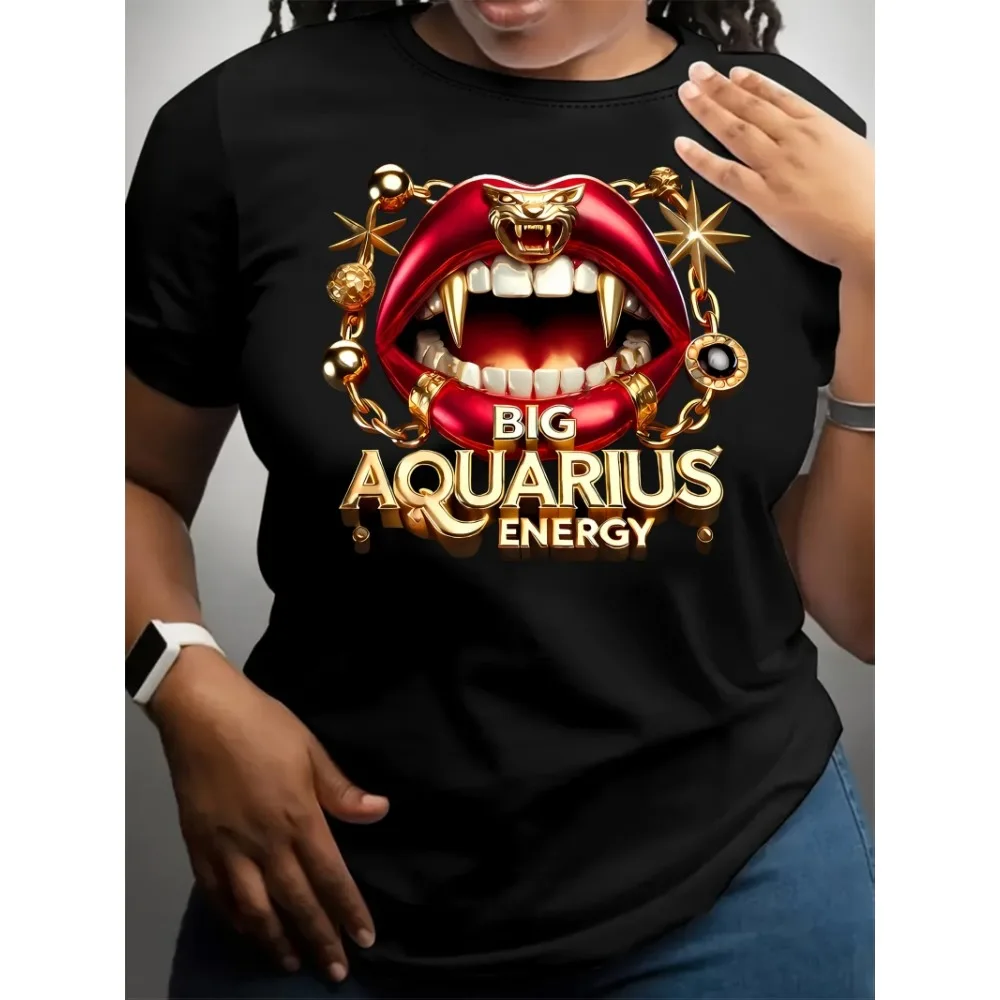 

Женская футболка с изображением знака Водолея — надпись и символ знака Водолея, мягкий, дышащий, свободный крой, топ с круглым вырезом и короткими рукавами для женщин