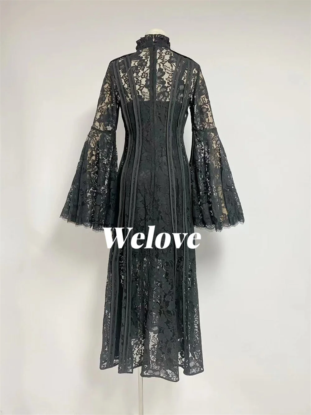 Welove-vestido De fiesta con cuello alto y mangas acampanadas, traje De noche hasta el tobillo De encaje, novedad De 2024