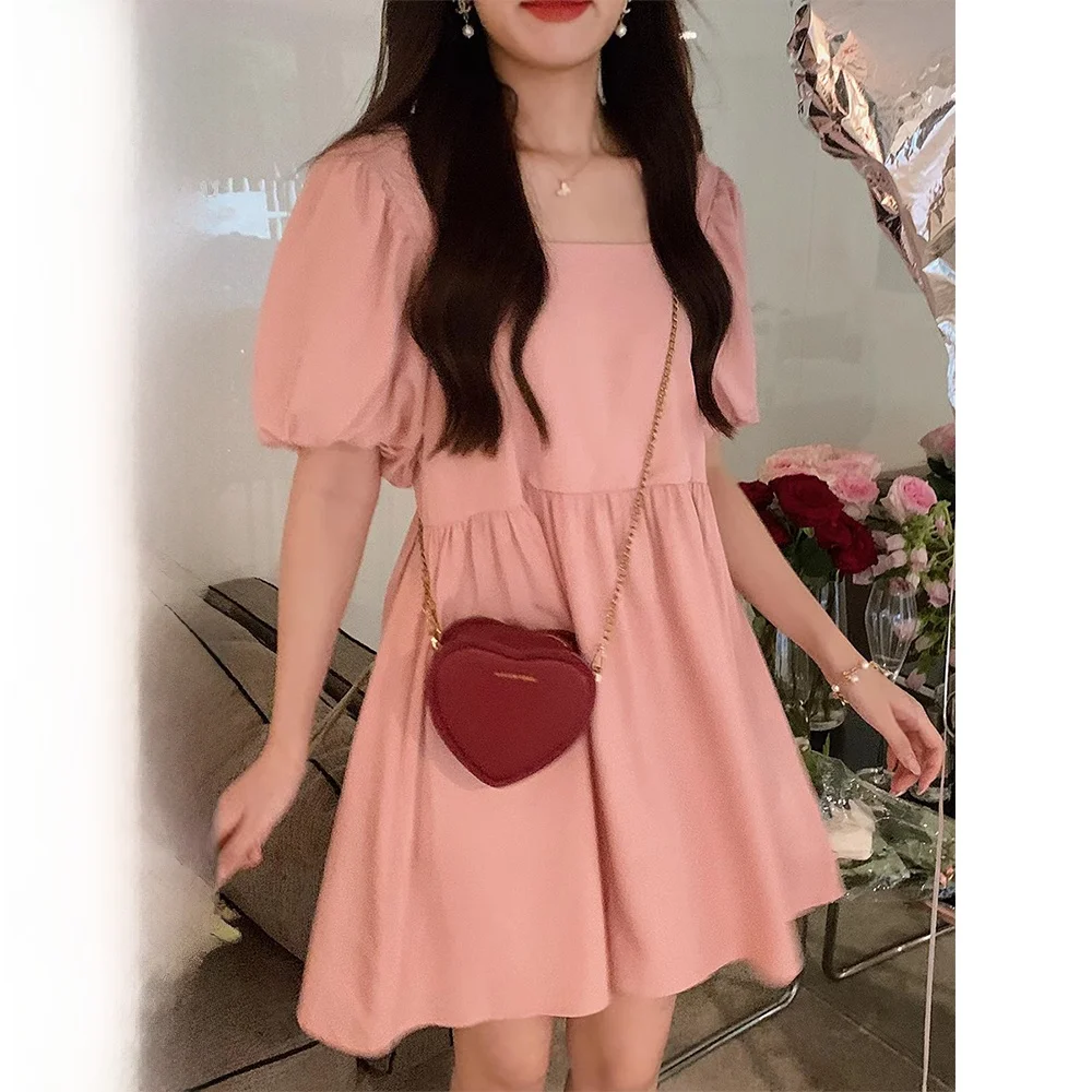 

Новинка лета: розовое пышное платье-сарафан в стиле Sweet Girl от бренда Anli с квадратным вырезом и юбкой-пузырьком