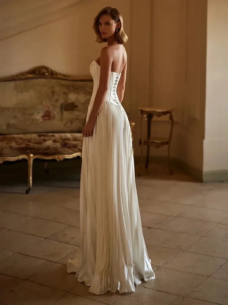 Booma Elegant A-Line Wedding Dresses Scoop Neck Pleats Brides Evening Dresses for Women Bridals Gowns Customized