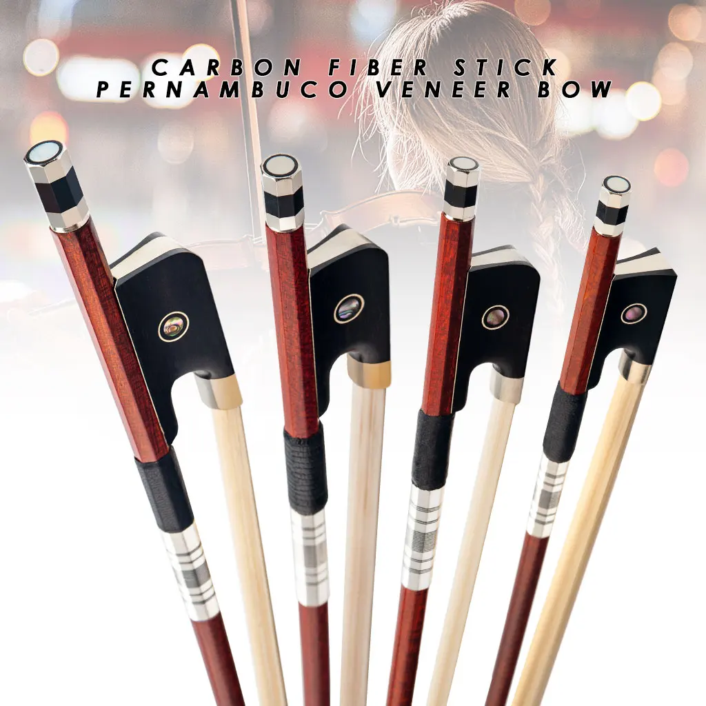 Advanced Hybrid Pernambuco Bow Carbon Fiber Core Ebony Frog Natural Horsehair For Violin/Viola/Cello/Double Bass