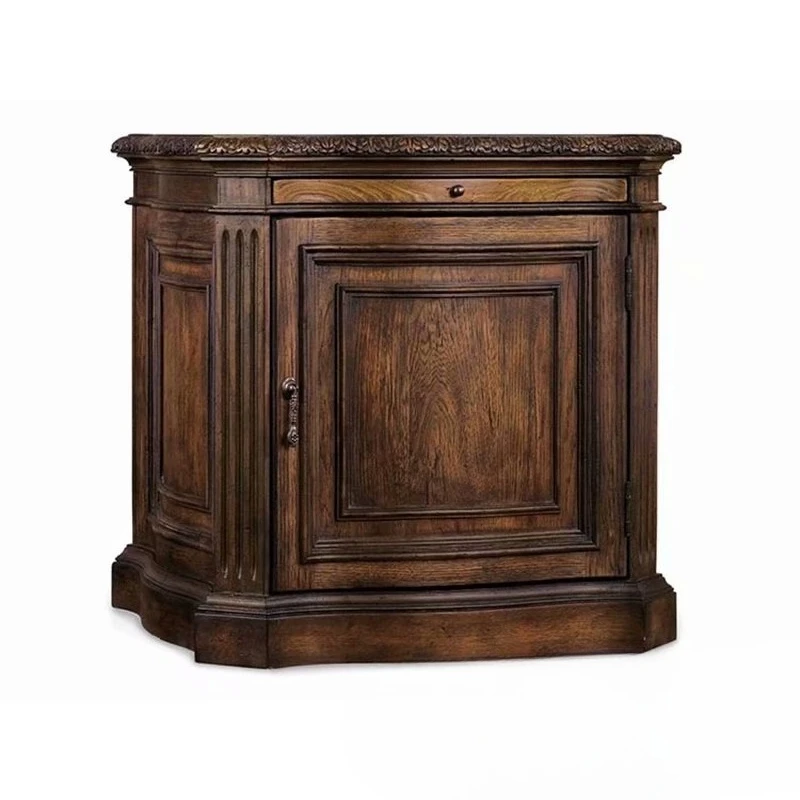 American solid wood bedside table storage cabinet living room retro old carved single door side cabinet