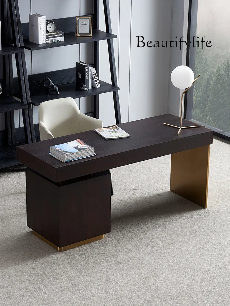 Italian Light Luxury Desk Modern Minimalist Smoked Wood Color Desk Office Computer Desk