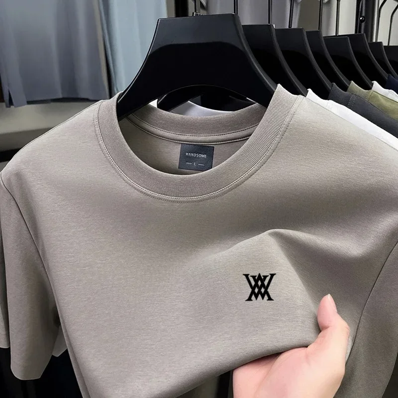Hochwertiges Marken-T-Shirt für Herren mit Kurzarm, Bedrucktem Design, Rundhalsausschnitt, 2026 Sommer Neuheit, Baumwollmischung, Lässiges Einfarbiges T-Shirt – Detail 10