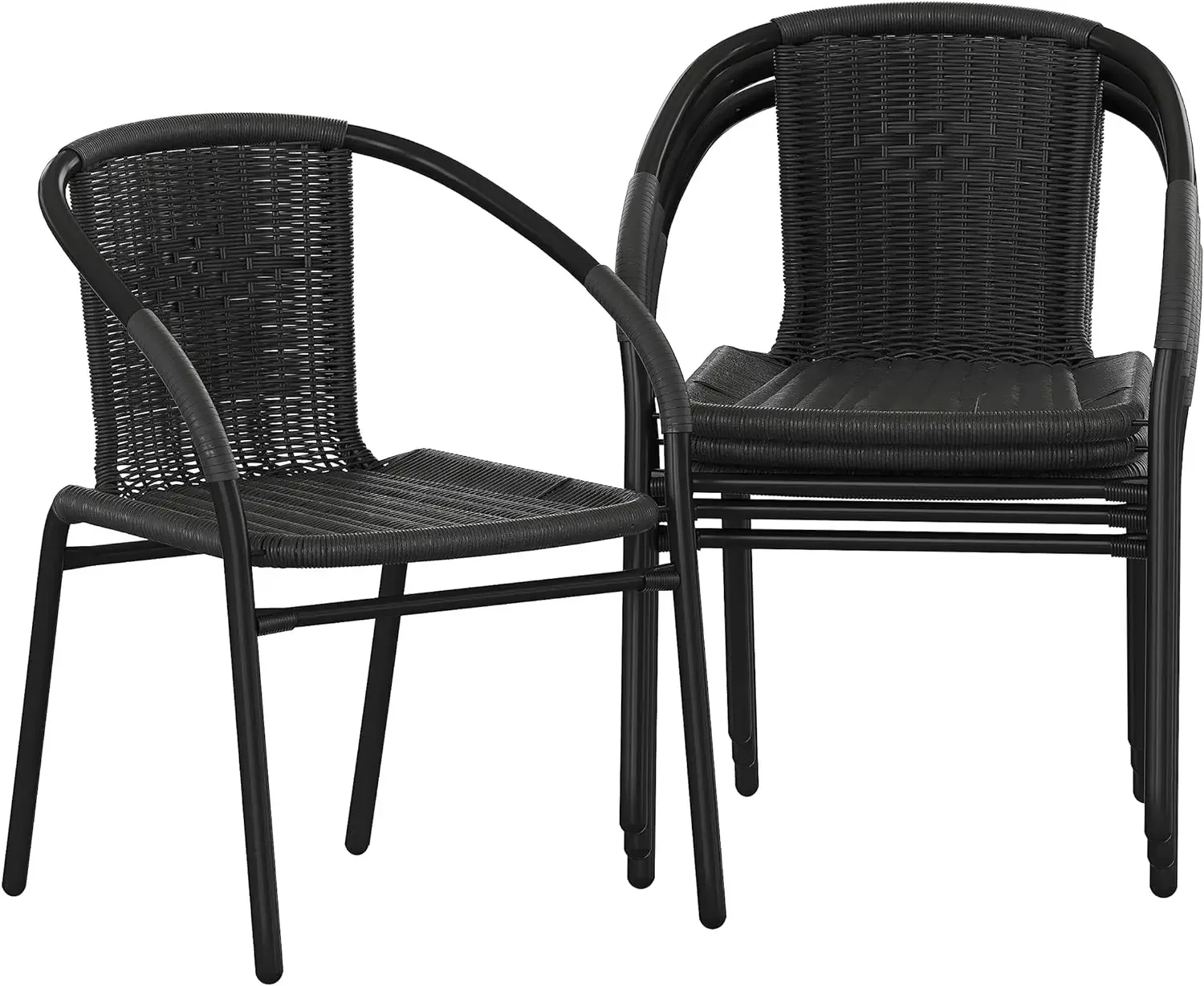 Chaise empilable en rotin noir pour intérieur et extérieur, dossier incurvé, restaurant, paquet de 4