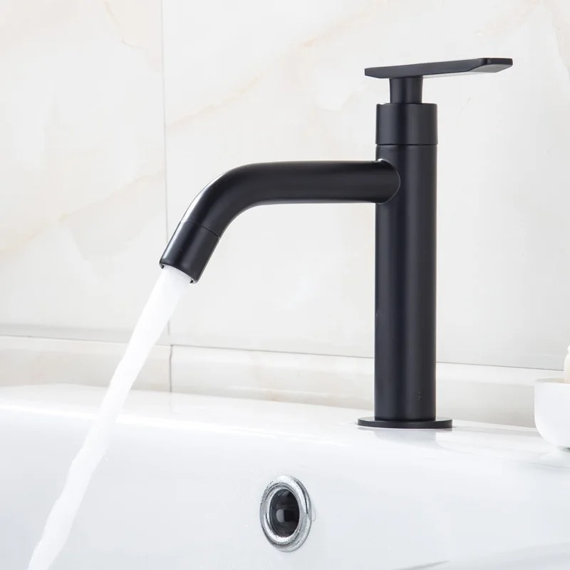 Copper Basin Faucet Black Paint Single Cold Water Washbasin  Hole Wash   Home Hotel