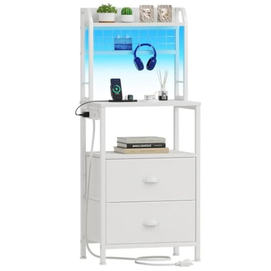 

Прикроватная тумба высотой 40 дюймов с зарядной станцией, светодиодной подсветкой, 2 ящиками и полками для хранения