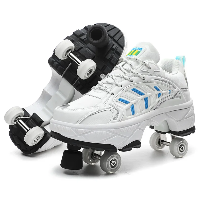 Kids Roller Skates for Men Women Sneakers Shoes with Wheels Girls Boys Outdoor  2 in 1 Double Skates Rollers Shoes With Brakes