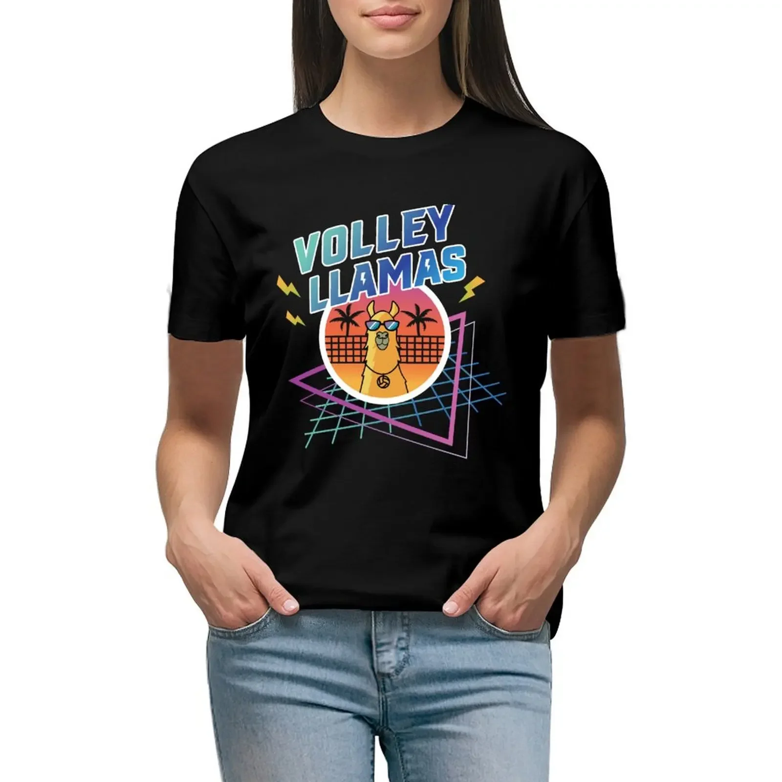 

Volley Llamas T-Shirt Female clothing sublime aesthetic clothes funnys black t shirts for Women