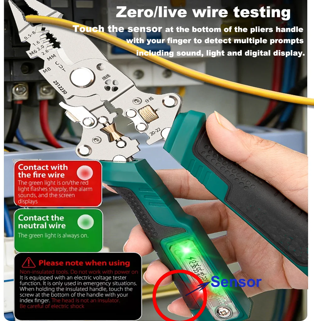 Foldable Wire Stripping Pliers with Digital Display Voltage Tester Multifunctional Wire Cable Cutting Plies Electrician Tools