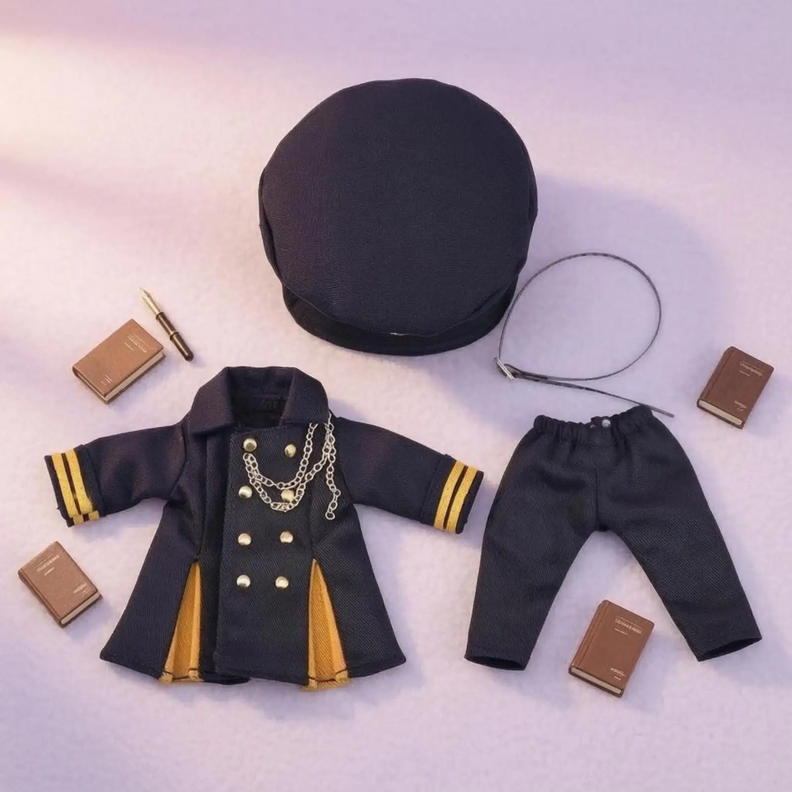 Long Coat Uniform Circular Cap Doll Outfit Double Breasted 1/12 Scale Doll