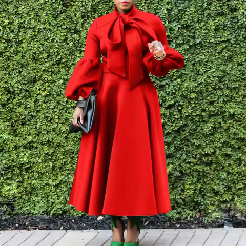 Church Dresses for Black Women African Vintage Fashion Bow Neck Formal Party Dress Ladies Elegant Swing Evening Dress Nice