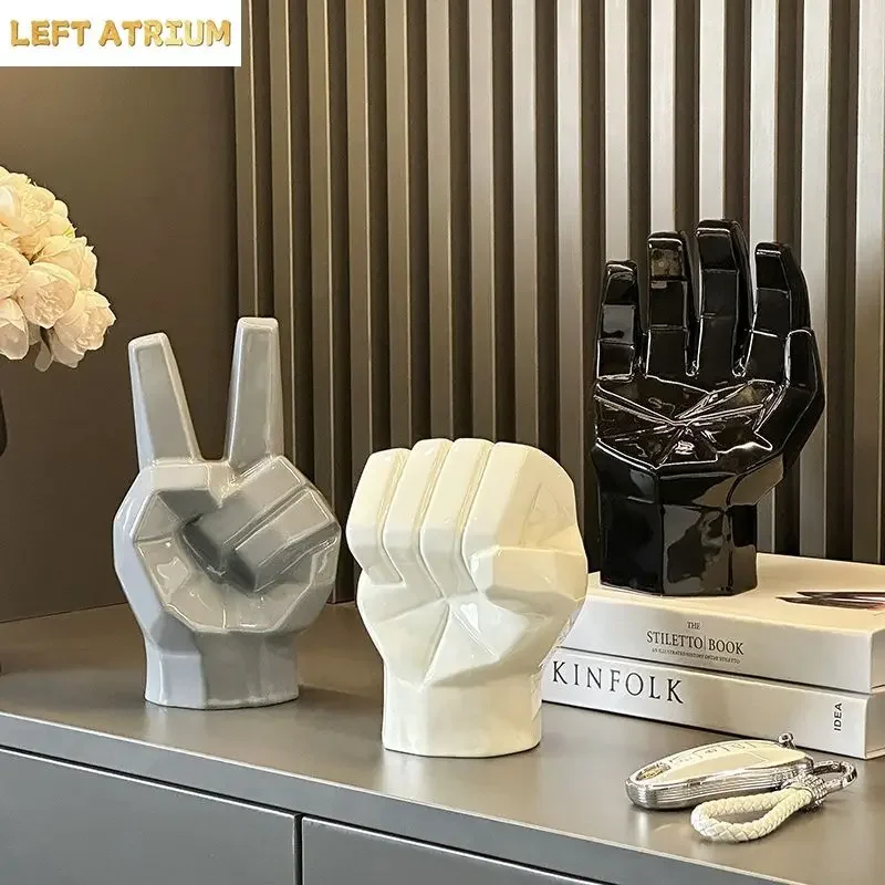 Modern Creative Scissors Stone Paper Gesture Ceramic Ornaments Home Livingroom TV Cabinet Decoration Entrance Office Desk Crafts