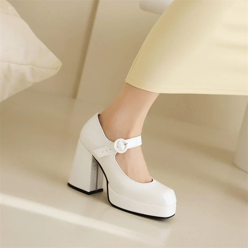 Punk High Heels Pumps Mary Janes Shoes Woman Platform Luxury Gold Red Women\'s Heeled Party Office Wedding Shoes Large Size