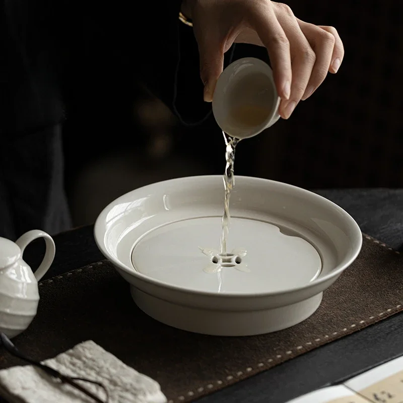 

Plant ash tea tray Large household water storage tea tray Handmade ceramic double-layer dry brewing table tea tray