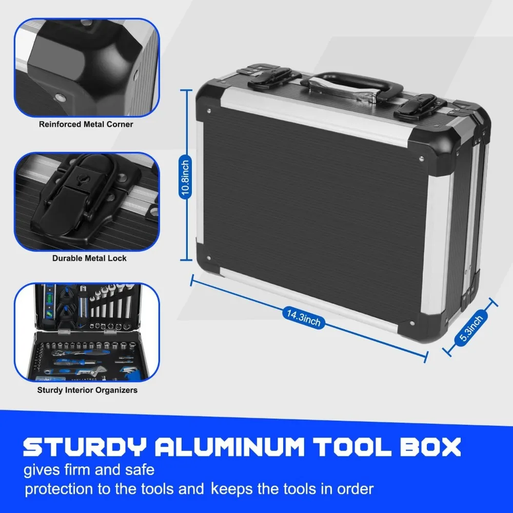 مجموعة أدوات يدوية منزلية تأتي مع صندوق أدوات من الألومنيوم للخدمة الشاقة ، مناسب للاستخدام المنزلي والسيارة ، من نوع RV