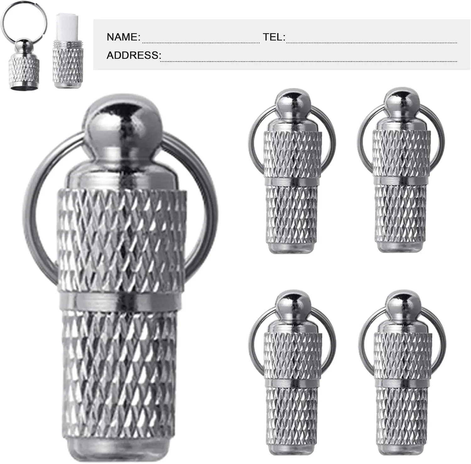 

5 Pack Mini Anti-Lost Dog and Cat Tag Barrel Tube With Address Name Label for Collar Custom Pet ID Tags Pet Accessories