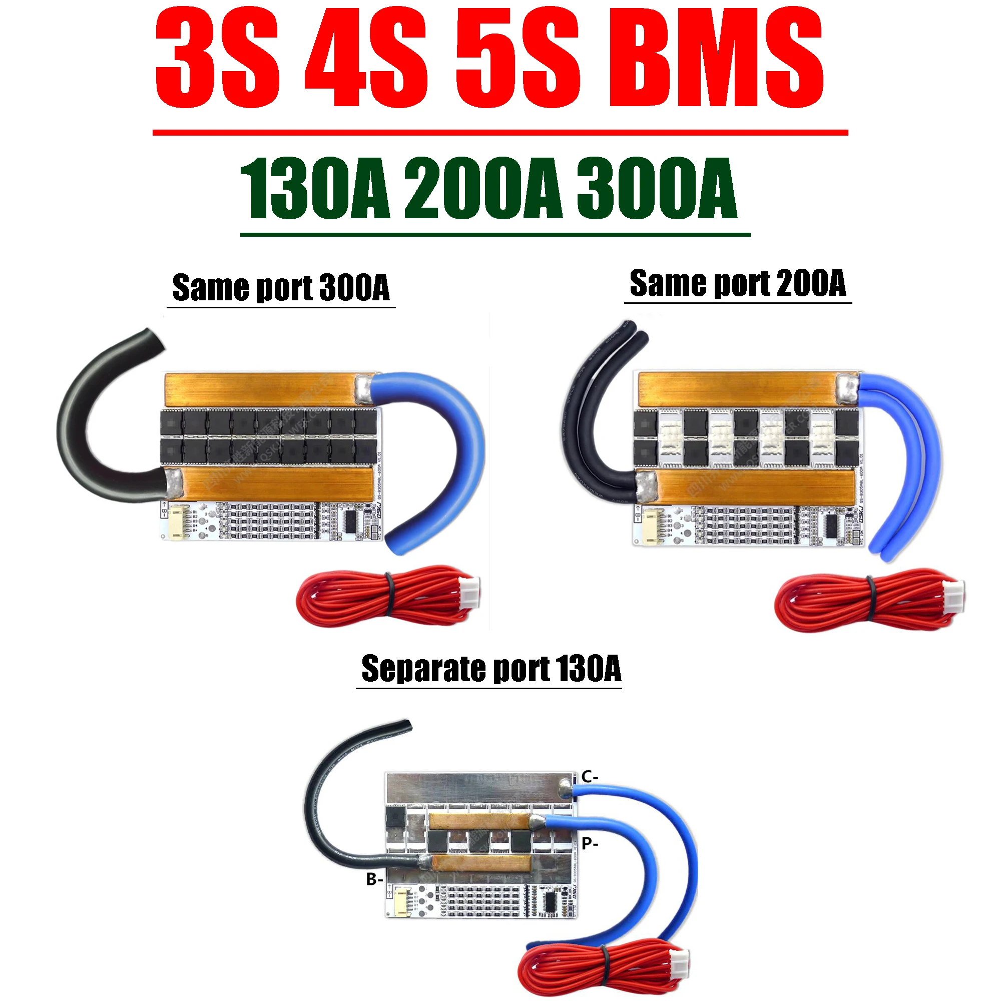 

3S 4S 5S 130A 200A 300A BMS Lithium Battery Protection Board Li-ion LifePo4 Balance Charging UPS Inverter Motorcycle Car Start