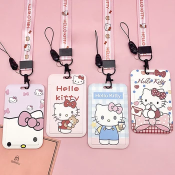 Nuevo tarjetero de Hello Kitty, llavero con cordón para mujer, funda para tarjeta de pecho de identificación de empleado, funda para tarjeta de campus de autobús para estudiantes, bolsa para tarjeta de acceso IC