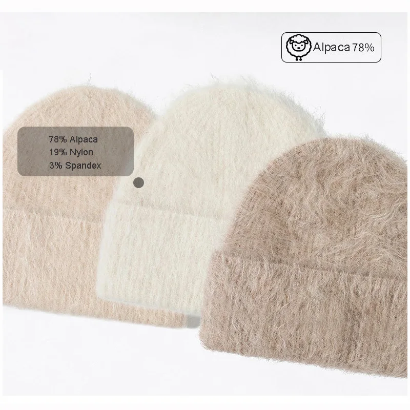 رقيق الألبكة الصوف بيني المرأة الدافئة محبوك قبعة الشتاء بونيه #5