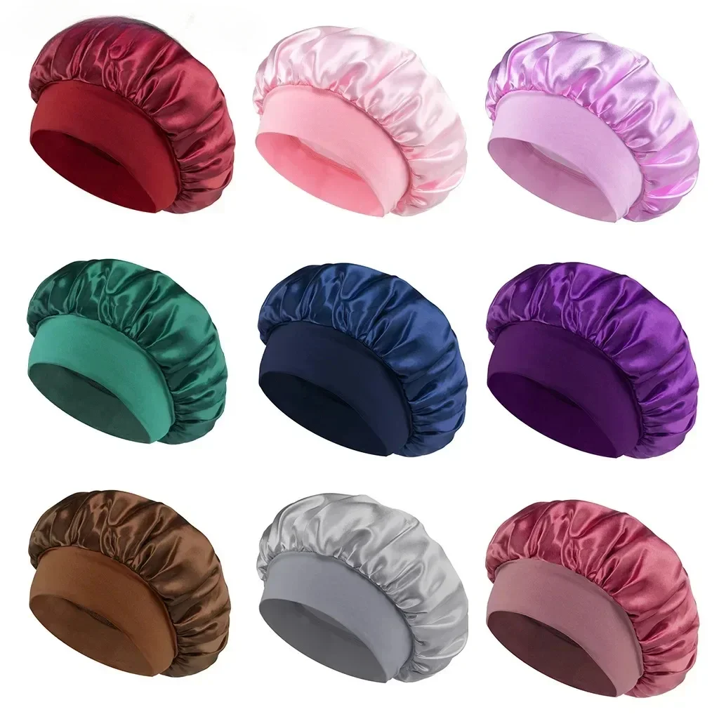 Women Satin Bonnet Hair Bonnet for Sleeping Hair Care Silk Bonnets Unisex Head Wrap Elastic Band Cap 모자 for Brimmed Night Hat