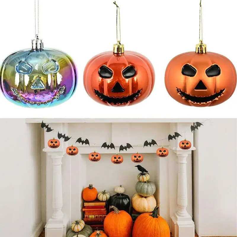 Halloween Tree Ornaments 3PCS Ghost Design Pumpkin Ball Ornaments Retro Pendants Decorative Hangable Ornaments For Window Holida