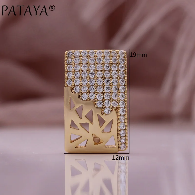 PATAYA 2024 New Microwax Inlaid Zircon Square Earrings for Women Simple Champagne Gold Color Wedding Fine Jewelry Earrings