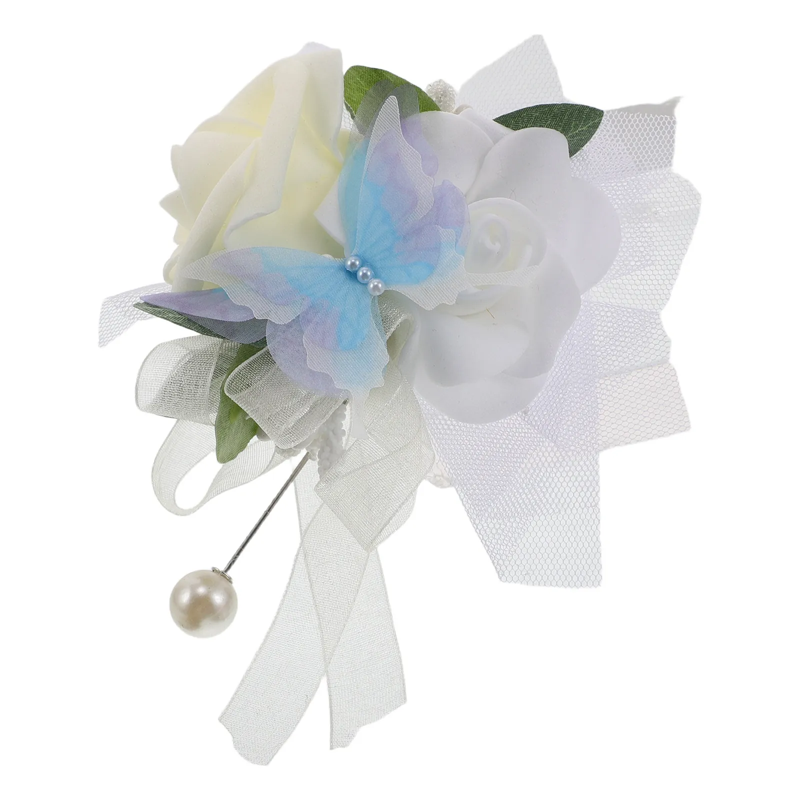 

Искусственная белая роза-корсаж с бабочкой, элегантная шелковая цветочная бутоньерка для свадебной церемонии, выпускного вечера, выпускного бала, для невесты