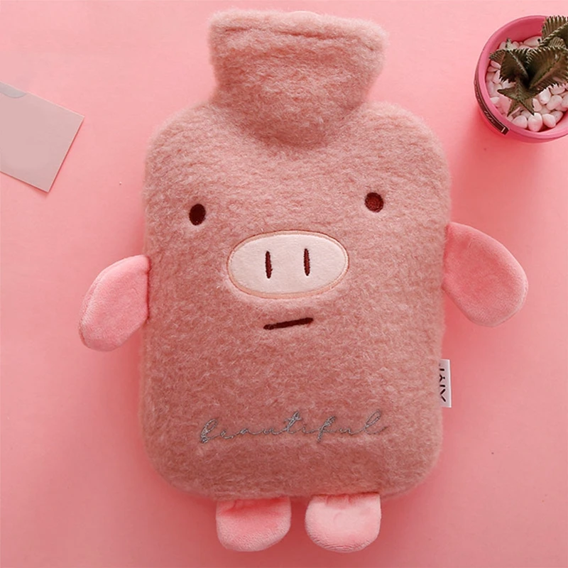 1/2 L Hot Water Bottle With Cover Pig Bear Cold-proof Plush Hot Water Bottle Protective Removable Hot Water Bag Cover Supplies