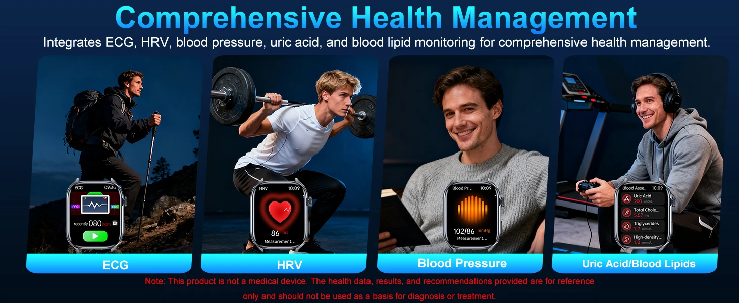 Marsyu AI Smartwatch EKG+HRV Sauerstoff Blutfette Harnsäure Mikro-Untersuchung Taschenlampe 2.5D UI Sprachanruf Smartwatch für Männer und Frauen – Detail 9