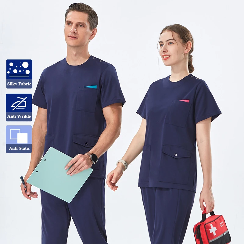 Uniforme Médico Respirável para Mulheres e Homens, Conjunto de Esfoliante Sedoso, Roupa de Cirurgia Veterinária, Uniforme Hospitalar, Enfermeira Workwear, 307