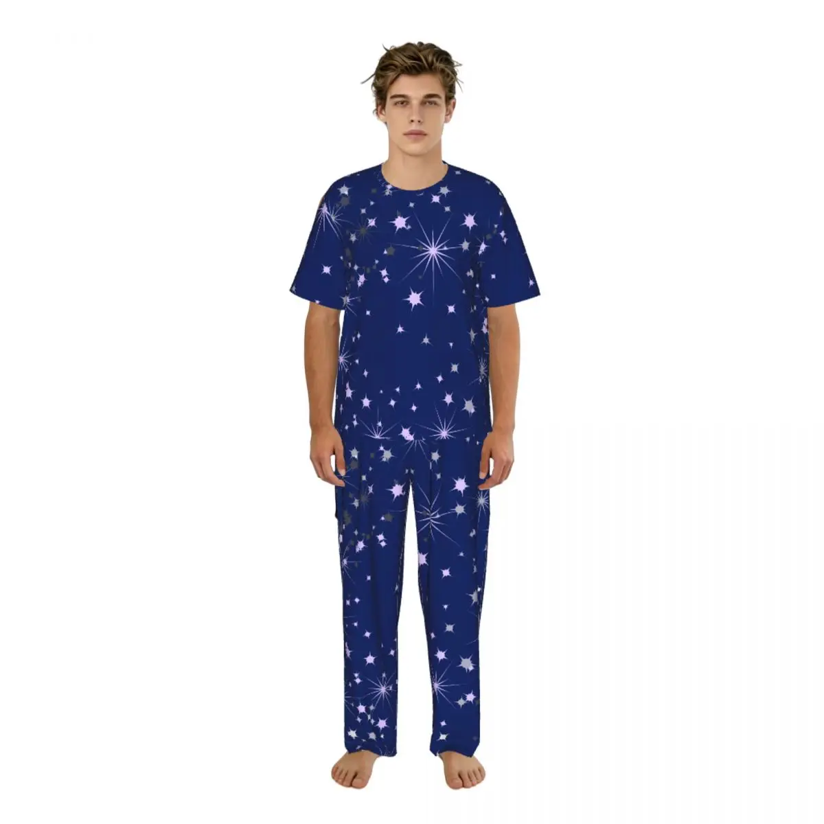 

Мужской комплект пижамы: летние топы с коротким рукавом + длинные брюки, домашняя одежда, разноцветные звезды, пижамный костюм