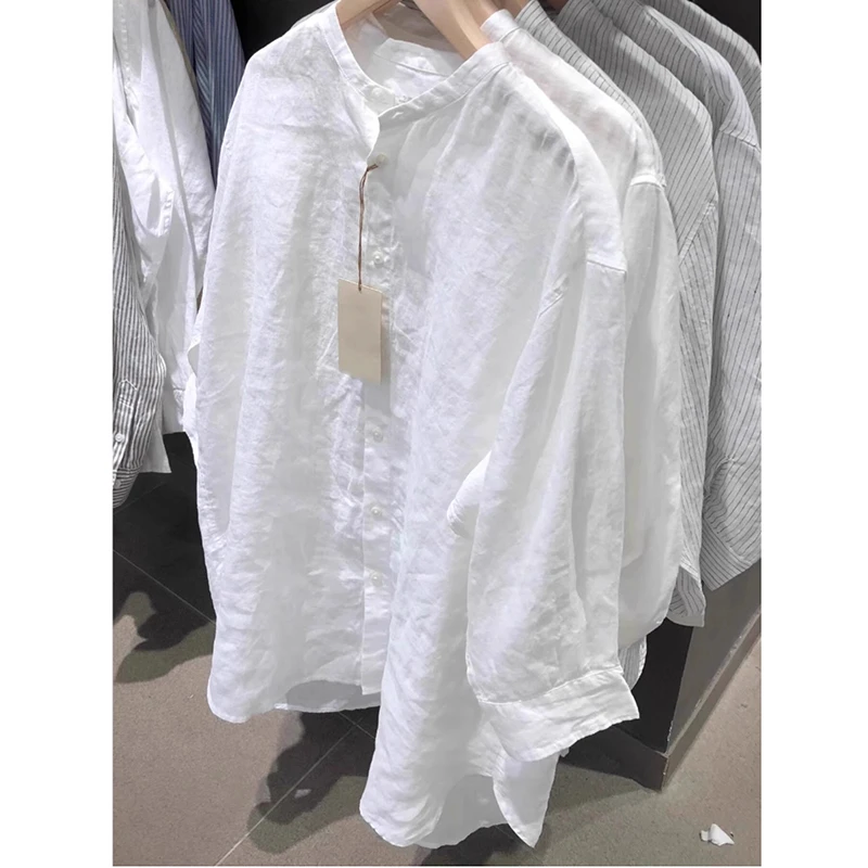 

Новое поступление 25, осенняя женская свободная блузка с круглым вырезом и рукавом три четверти, хорошее качество, хлопково-льняные однобортные повседневные рубашки Y03