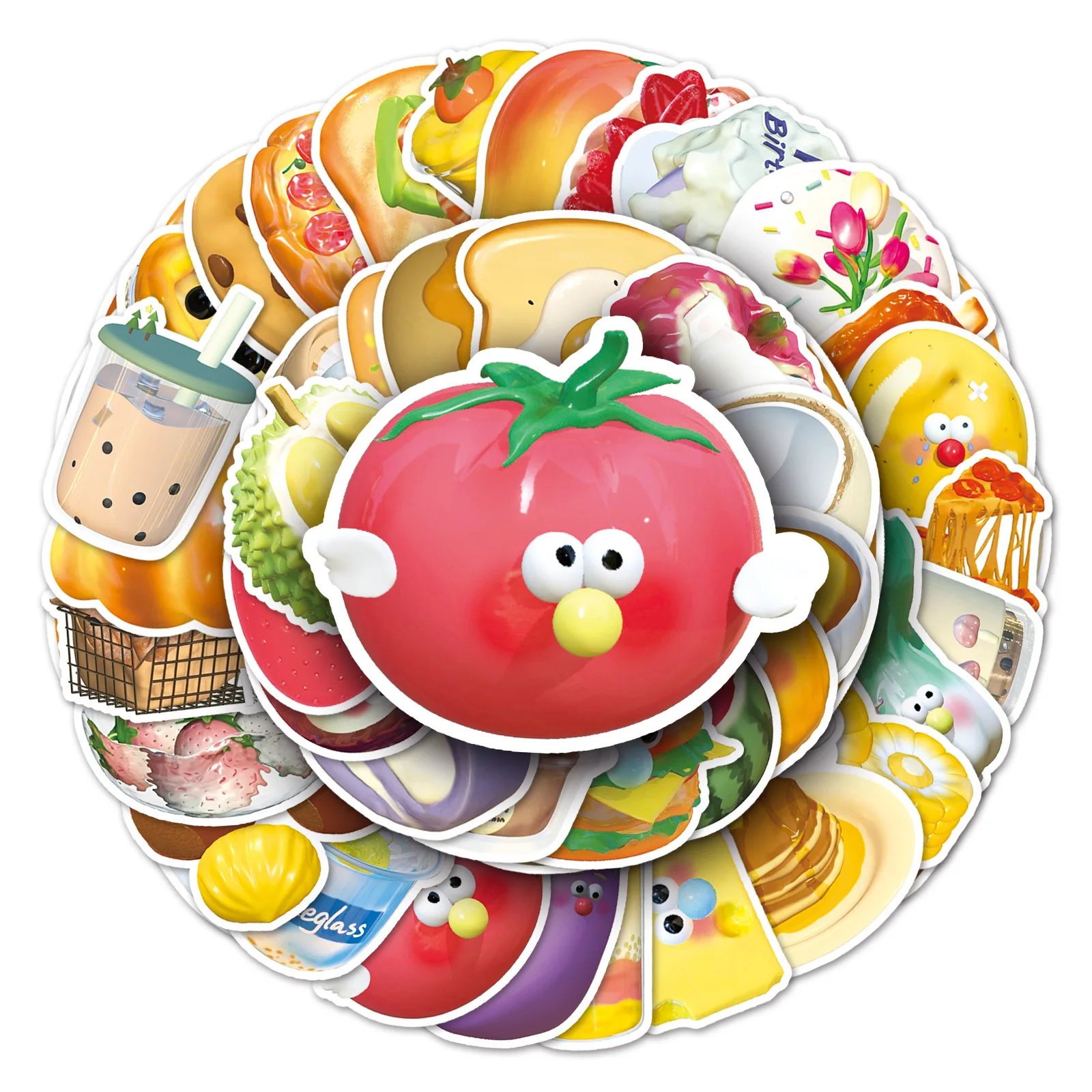 10/30/50PCS Funny 3D Style Food Stickers Cartoon Decoration DIY Phone Suitcase Fridge Notebook Cute Sticker Decals Classic Toy